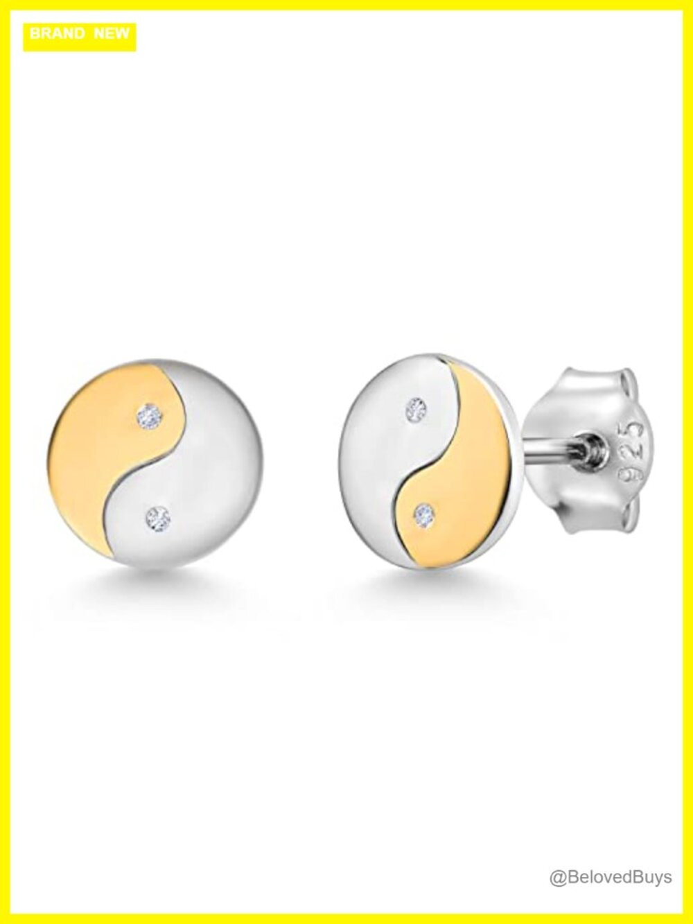 925 Sterling Silver & 10K Yellow Gold Yin Yang Lab Grown Diamond Stud Earrings